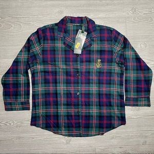 Lauren Ralph Lauren Pajama Top Plaid Blue/Green/Red Size XL